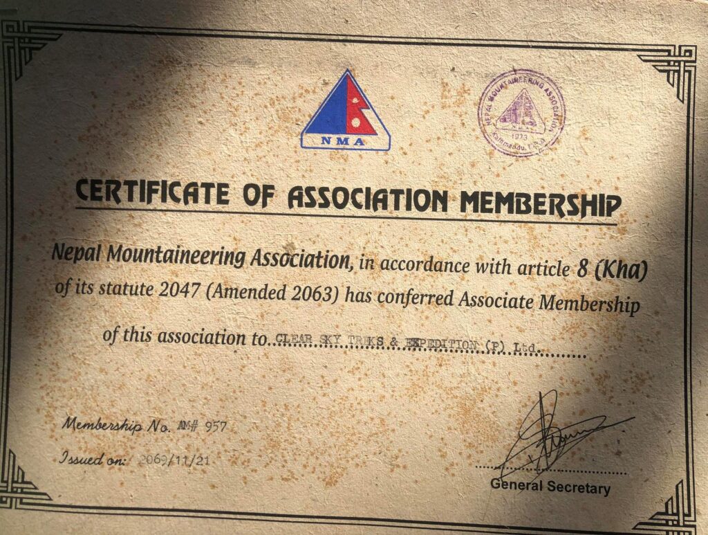 Our Legal Documents Trekking and Tour in Nepal with Clear Sky Treks